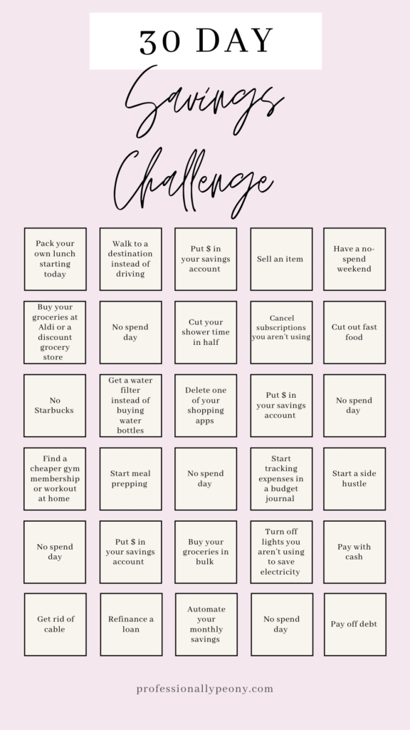30 Day Savings Challenge To Save A Ton of Money - Professionally Peony